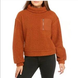 Wallflower Brown Boucle Sherpa Knit Funnel Neck Pullover Boxy Pullover Women S